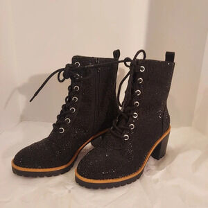 INC Samira 2 Black Rhinestone Almond Toe Mid-Calf Boots in Size 5.5 M